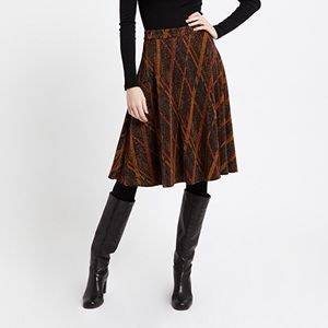 OTTOD’AME MIDI BELL SKIRT SIZE 10 BROWN MOTIF